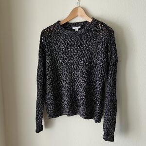Bar III Black and Silver Open Weave Knit Sweater Drop Shoulder Sz M